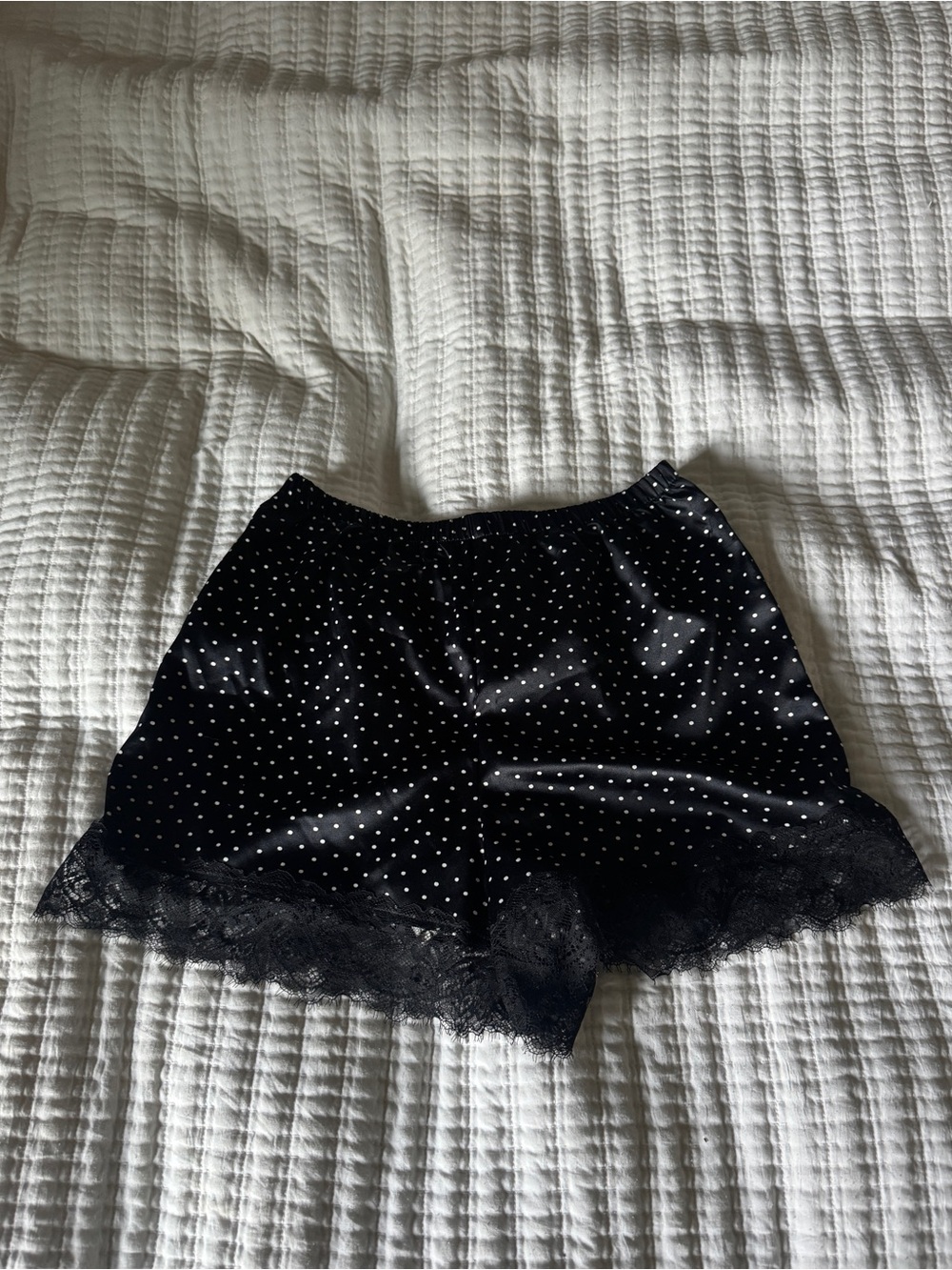 NWT Tezenis Black Polka Dot Satin Sleep Shorts Rare European Import Lace XS